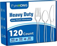 120 Count Heavy Duty Plastic Silverware, Disposable Clear Plastic Utensils Set,