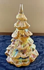Vintage Fenton Iridescent Carnival Frosted Christmas Tree w/ Gold Bird Figurine