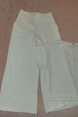 Max Studio London 2-Piece Knit Outfit Set XS White Crew Neck Top Wide-Leg Pants
