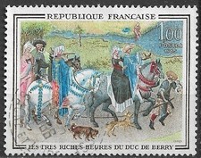 Timbre Obli. YT 1457 MI 1523 Tableau Art Duc de BERRY Chevaux 1965