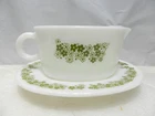 Vintage Pyrex Spring Blossom Green/White Gravy Boat & Saucer Corning (D17JJ)