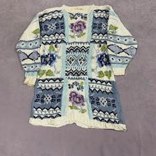 Vintage Knitted Jumper embroidered flower patterned chunky knit sweater Women's