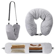 Stuffable Neck Pillow for Travel, Velvet Travel Neck Pillow Storage Bag with ...