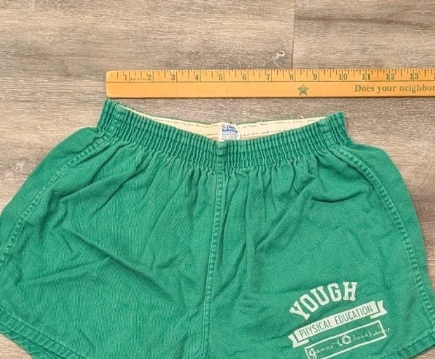 老式 70 年代冠军绿色 Yough 体育教育中号 32-34 健身短裤 — 第 2/4 张图片