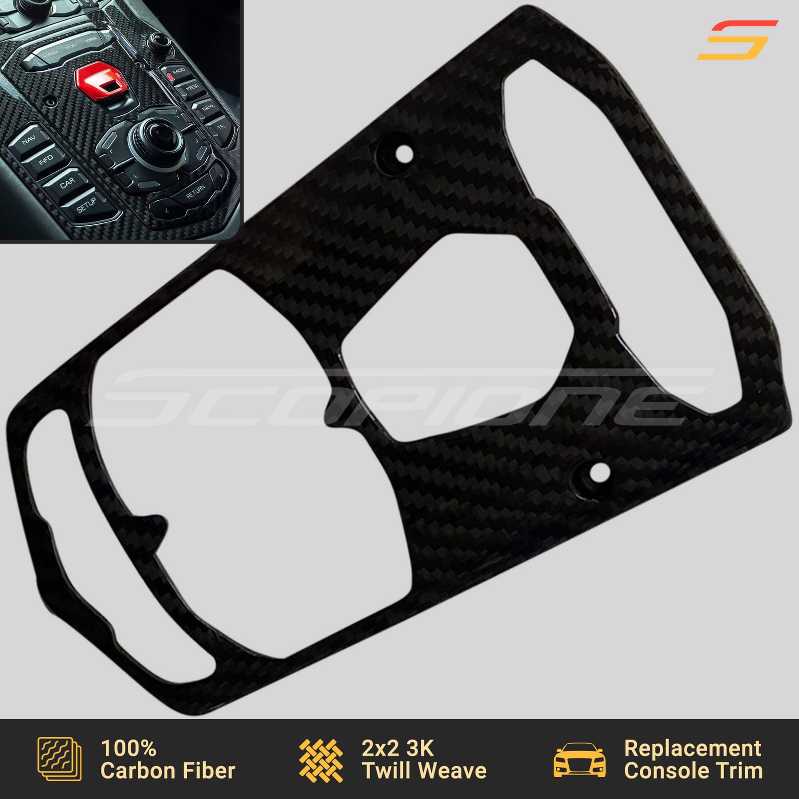 Scopione Carbon Fiber Center Start Switch Console Trim for Lamborghini Aventador