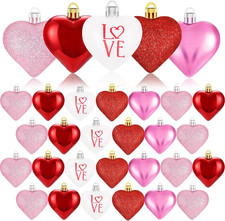 Pink Heart Ornaments Set of 24 for Valentine's Day and Wedding Decor