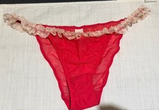 Vtg VICTORIA'S SECRET Bikini Panty Nylon Pink Sheer Ruffle L 09 12
