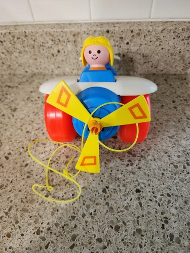 Vintage Fisher Price Pull-Along Plane Airplane Toy w/Pilot 1989 With Box