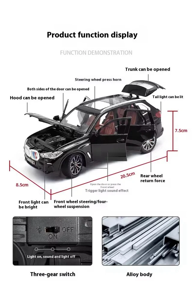 New 1:24 Alloy Die-cast The X5 Simulation Model Car Gift Sound Toy Gift Car UK - Image 3 of 4