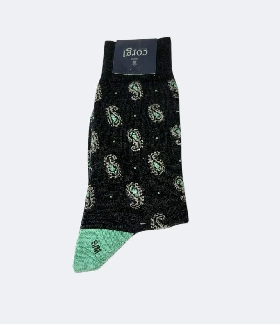 Corgi Men’s Socks Paisley Wool Designer Size S / M Navy Dress Smart BNWT Multi