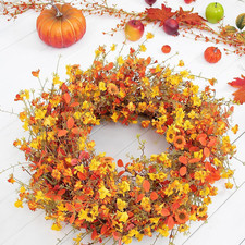 24 Inch Fall Wreath for Front Door Boho Rustic Autumn Decorative Harvest