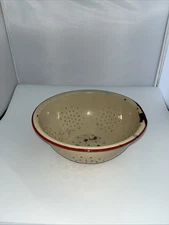 Antique Enamelware Colander Cream With Red Trim Primitive Rustic Farmhouse 11”