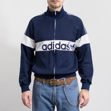 Vintage 70s Adidas Navy Track Jacket Trefoil Logo M