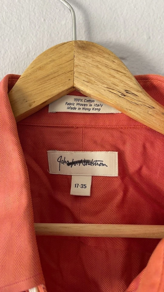 John Nordstrom Men's Red Orange Long Sleeve Button Down Shirt 100% Cotton 17-35 - Image 3 of 4