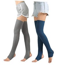 Women Over Knee High Socks Yoga Ballet Dance Knitted D-2 Pairs cyan grey 
