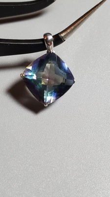 3.98 CT OCEAN MYSTIC GEMSTONE 10KT SOLID WHITE GOLD PENDANT