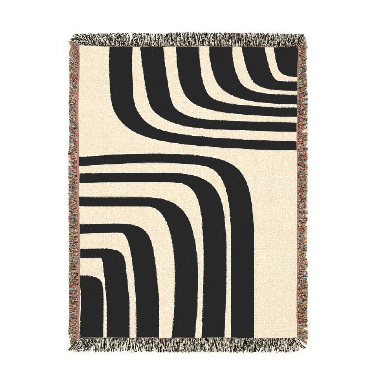 Black Line Abstract Woven Blanket, Contemporary Home Decor Gift for Mom or Wife