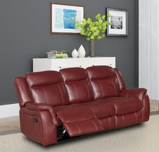 BURGUNDY RED High Grade Leather Gel Recliner Reclining 3 Seater Sofa CLIFTON