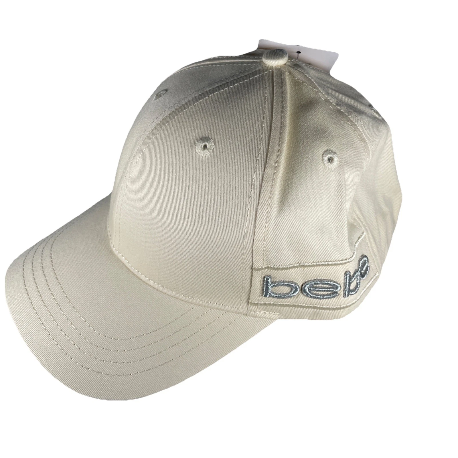Bebe Hat Ivory Silver Metallic Embroidered Logo Adjustable Baseball Cap OSFM NWT