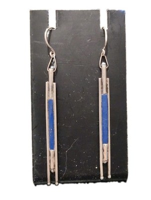 Sterling Silber 925 Lapislazuli langer Stab Ohrhänger 