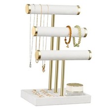 3 Tier Bracelet Holder Display - Detachable T Bar Velvet Standard White
