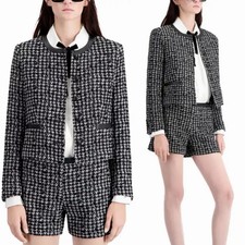 The Kooples Sz 42/US 10 Chic Houndstooth Wool Blend Tweed Blazer Lambskin Trim