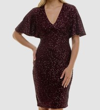 Taylor Women's Red Short Sleeve Mesh-Sequin Embellished Mini Shift Dress Size-12