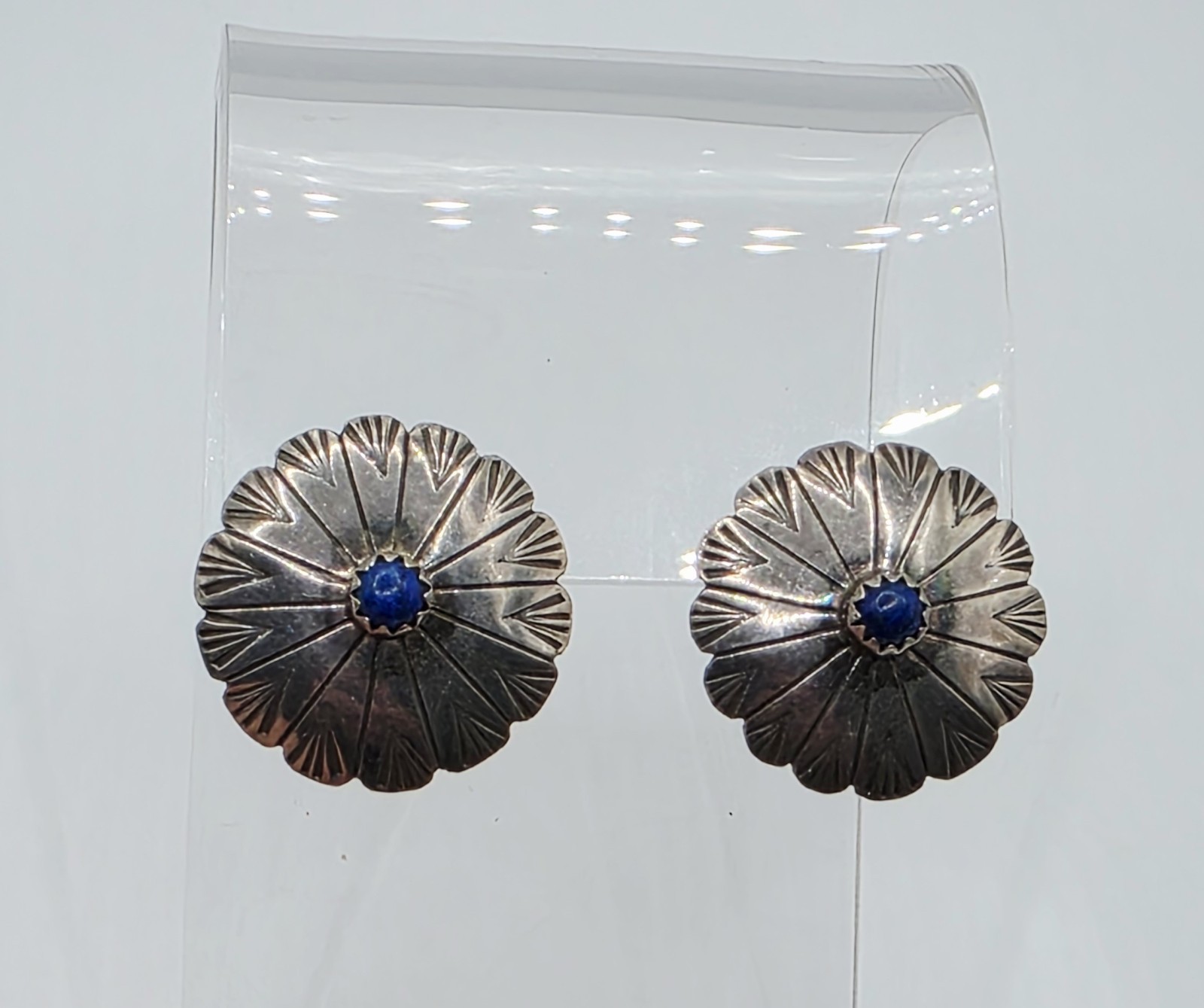 Sterling Silver Lapis Floral Stud Earrings