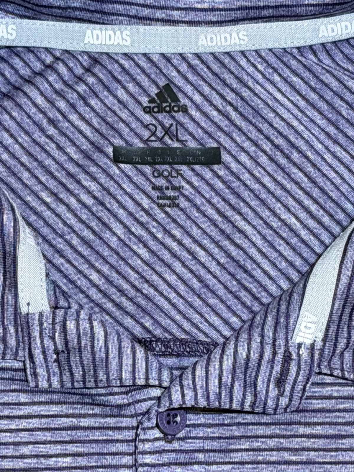 Adidas Men's Purple Striped Golf Polo Shirt Size 2XL Polyester Short Sleeve thumbnail 5