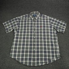 Ralph Lauren Shirt Mens XL Blue Green Plaid Blake Short Sleeve Button Down Pony