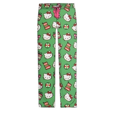 Hello Kitty Christmas Fleece Pajama Pants Small Green Holiday Lounge Sleepwear