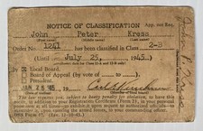 Selective Service WWII Draft Classification Military Card Hazleton Pennsylvania Selective Service WWII Draft Classification Military Card Hazleton Pennsylvania