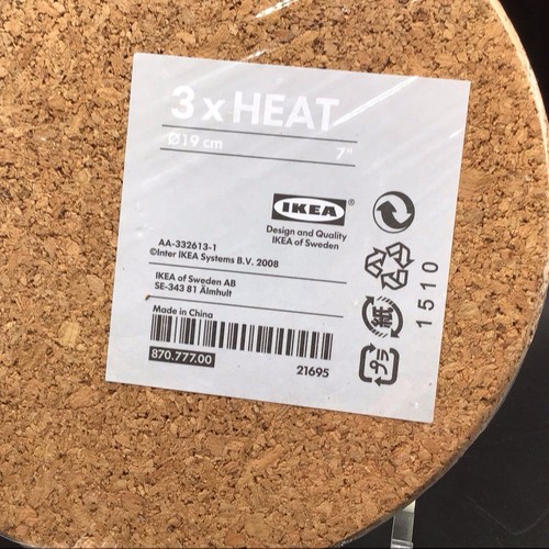 IKEA Trivet Heat 7" Kitchen Cork Board 870.770.00 3 Pack Sealed New - Picture 2 of 3