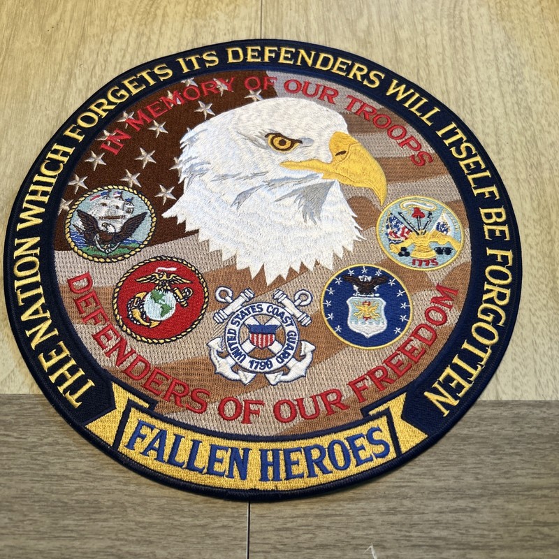 Fallen Heroes Patriotic Large Back Patch Bald Eagle Flag New 12 1/2 Inches