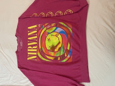 Nirvana Sweatshirt Women's Oversized L/XL Pink Cotton Graphic Print Crew Neck