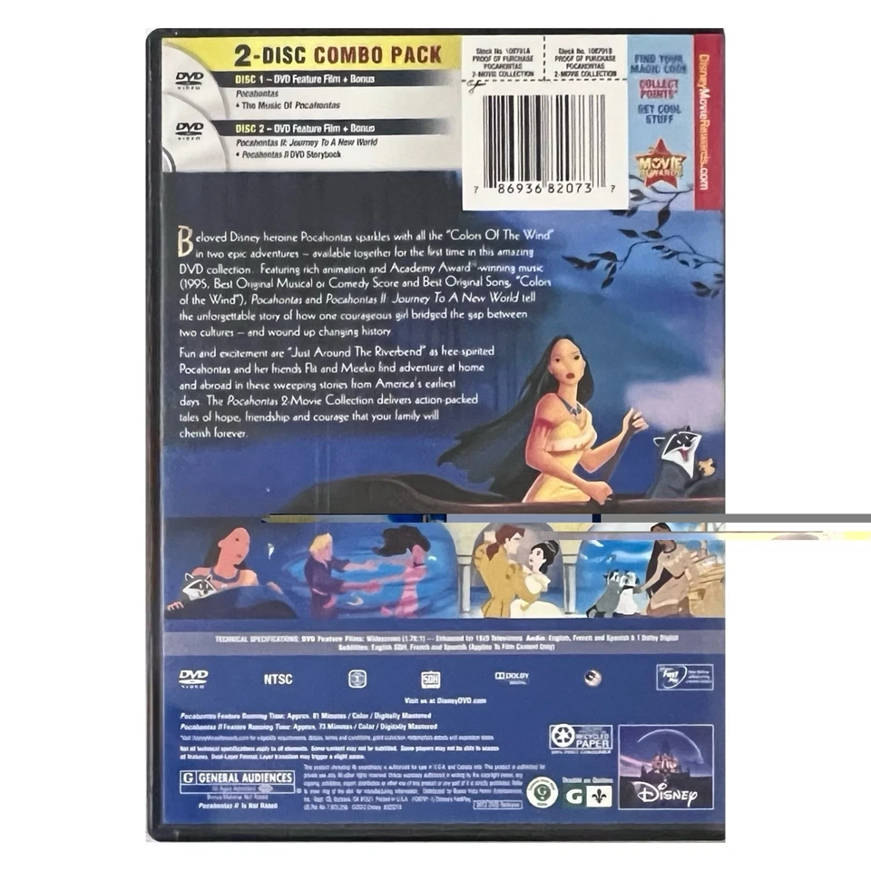 Pocahontas and Pocahontas II (DVD, 2012) 2-Movie Collection -NEW SEALED - Image 2 of 3