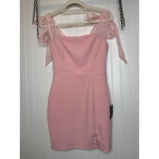 NWT Lulus Beaming Perfection Pink Pearl Organza Tie-Strap Mini Dress Party Sz S