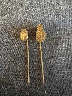 Vintage Gold Toned Insect Lady Bug  Stick Pin Set Small Monet And Large