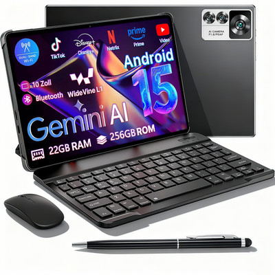 Tablet 22GB RAM+256GB ROM 10 Zoll Android 15 5G WiFi Split-Screen-Funktion/OTG