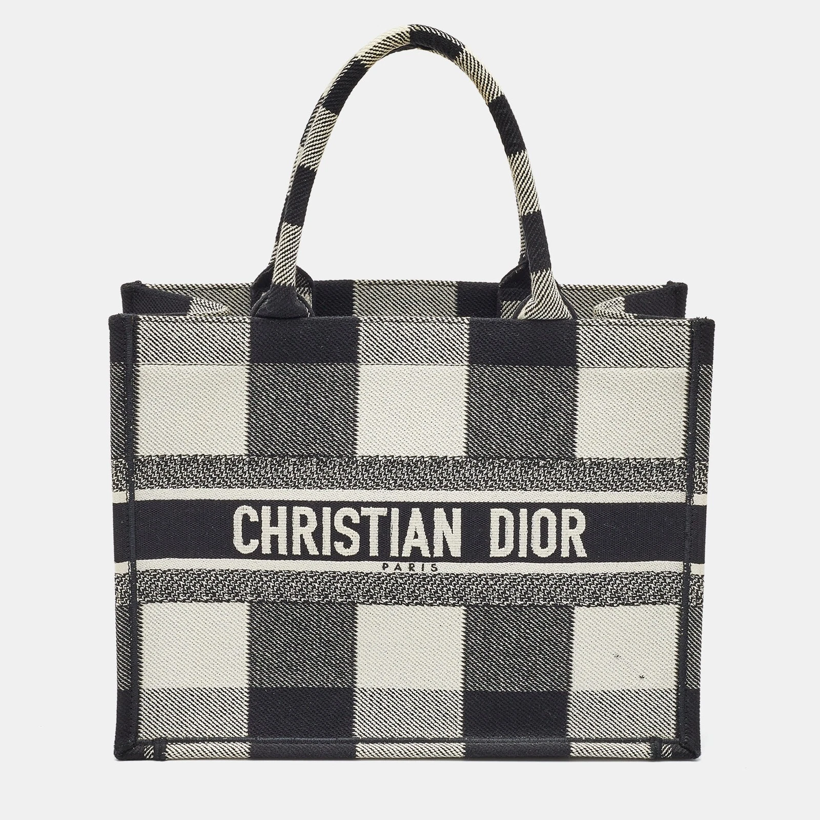 Sac fourre tout Dior noir/blanc en toile Check'N'Dior moyen livre