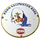 Vintage Penn Fishing Reels Sign - Porcelain Tackle Rods Saltwater Gas Pump Sign