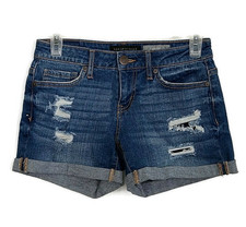 Aeropostale Midi Jean Shorts Cuffed Medium Wash Distressed Denim sz 00