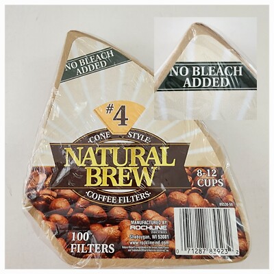 Natural Brew #4 Filter Paper Cone Coffee 100 CT 8-12 C No Bleach Added Rochline