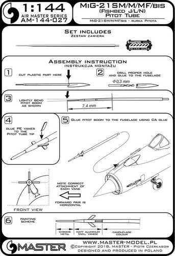 Tubo Pitot de lecho de pescado MASTER AM-144-027 - 1:144 MiG-21 SM/M/MF/bis - Imagen 2 de 3