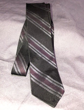 Vintage Rayon /Acetate Black Burgundy Silver Diagonal Stripe Skinny Tie