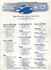 VTG 1953 'DISC HITS' RECORD ORDER SHEET! CHARLOTTE, NC! PERCY FAITH/PATTI PAGE/+