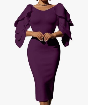 DAAWENXI Women's Elegant Ruffle Off Shoulder Zip Empire Midi Cocktail Dress  LG | eBay