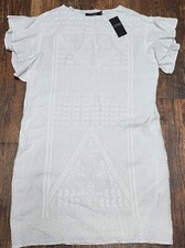 NWT Lauren Ralph Lauren Women's Ivory Flutter Sleeved Eyelet Linen Sheath Dress
