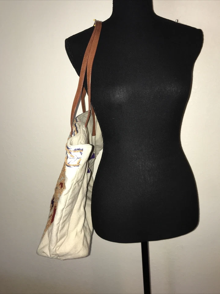 Steven by Steve Madden Ivory Cream Embroidered and Beaded Canvas Beach Tote Bag - Image 2 of 4