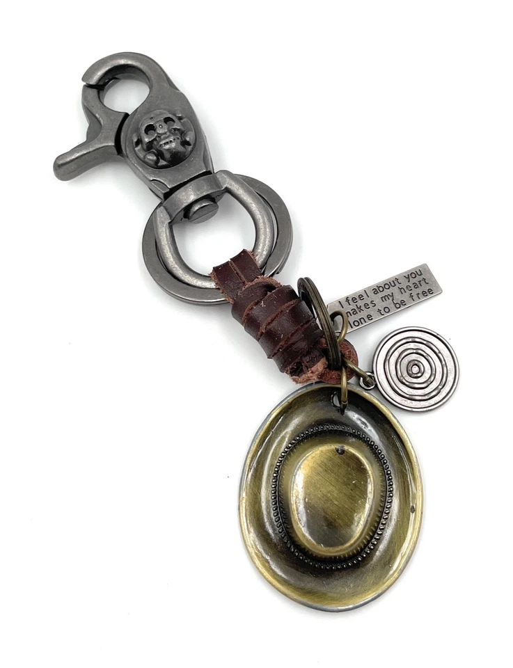 Llavero Sombrero de Vaquero Cuero Oro Bronce Plata Colgante Llavero - Imagen 1 de 4